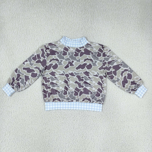 NEW RTS NO MOQ milk silk BT1922 High Neck Baby Boys Grey Camo Print Long Sleeve Choker T-shirts Top