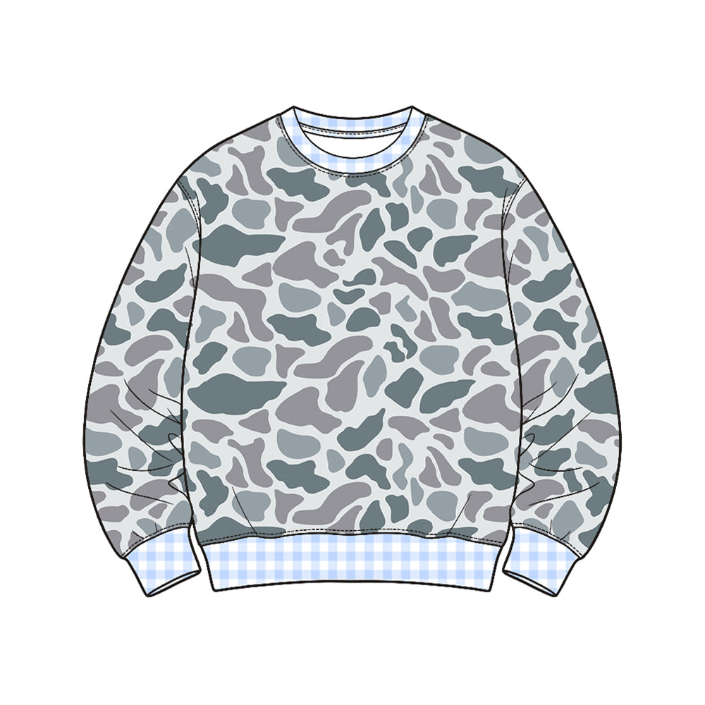 (Preorder new) No moq Baby Girls Boys High Neck Long Sleeve Camo T‑shirts Top Spring Fall Casual Pullover Tees
