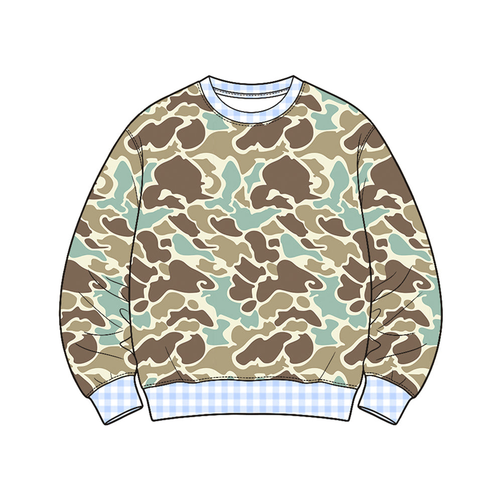 (Preorder new) No moq Baby Girls Boys High Neck Long Sleeve Camo T‑shirts Top Spring Fall Casual Pullover Tees