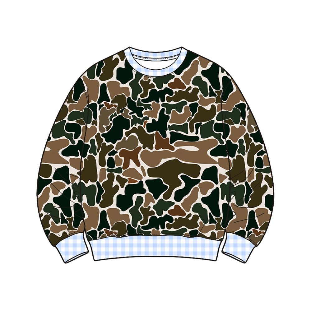 (Preorder new) No moq Baby Girls Boys High Neck Long Sleeve Camo T‑shirts Top Spring Fall Casual Pullover Tees