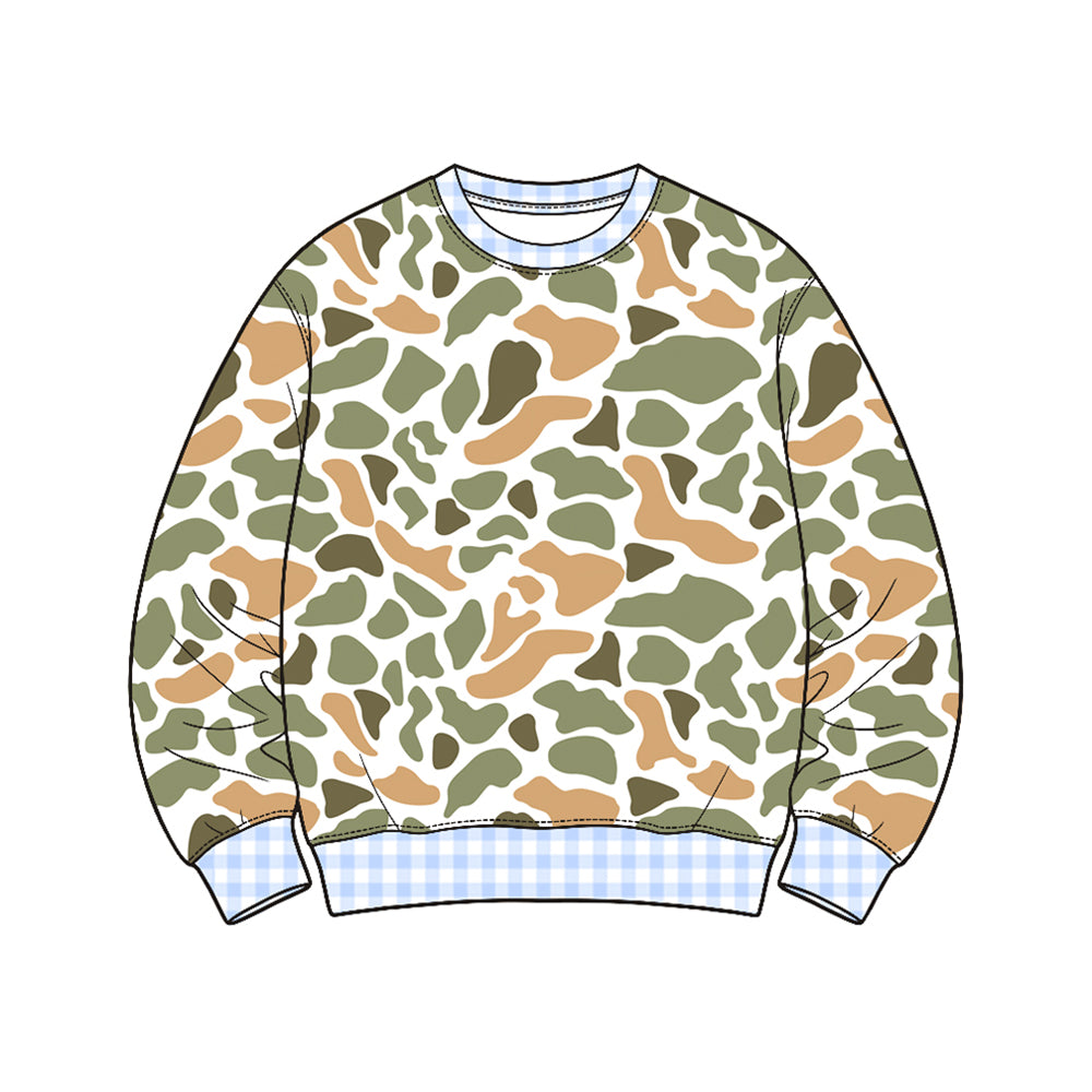 (Preorder new) No moq Baby Girls Boys High Neck Long Sleeve Camo T‑shirts Top Spring Fall Casual Pullover Tees