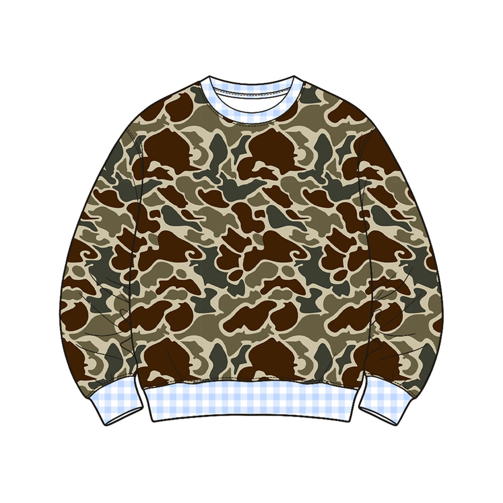 (Preorder new) No moq Baby Girls Boys High Neck Long Sleeve Camo T‑shirts Top Spring Fall Casual Pullover Tees