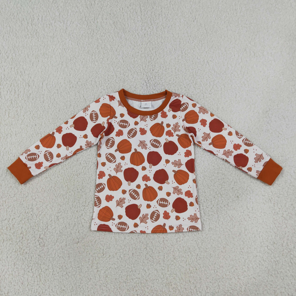 NEW RTS NO MOQ milk silk BT1928 Baby Boys Long Sleeve Footballs Pumpkins Leaves Print T Shirts Autumn Top
