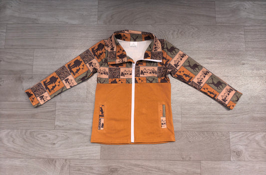 (Sample) No moq milk silk BT1934 Baby Boys Long Sleeve Brown Camo Deer Pockets Zip Hunting Jackets Casual Top