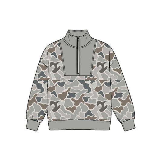(Preorder new) No moq Baby Boys Long Sleeve Ducks Plaid Hunting Zip Pullovers Top Fall Top