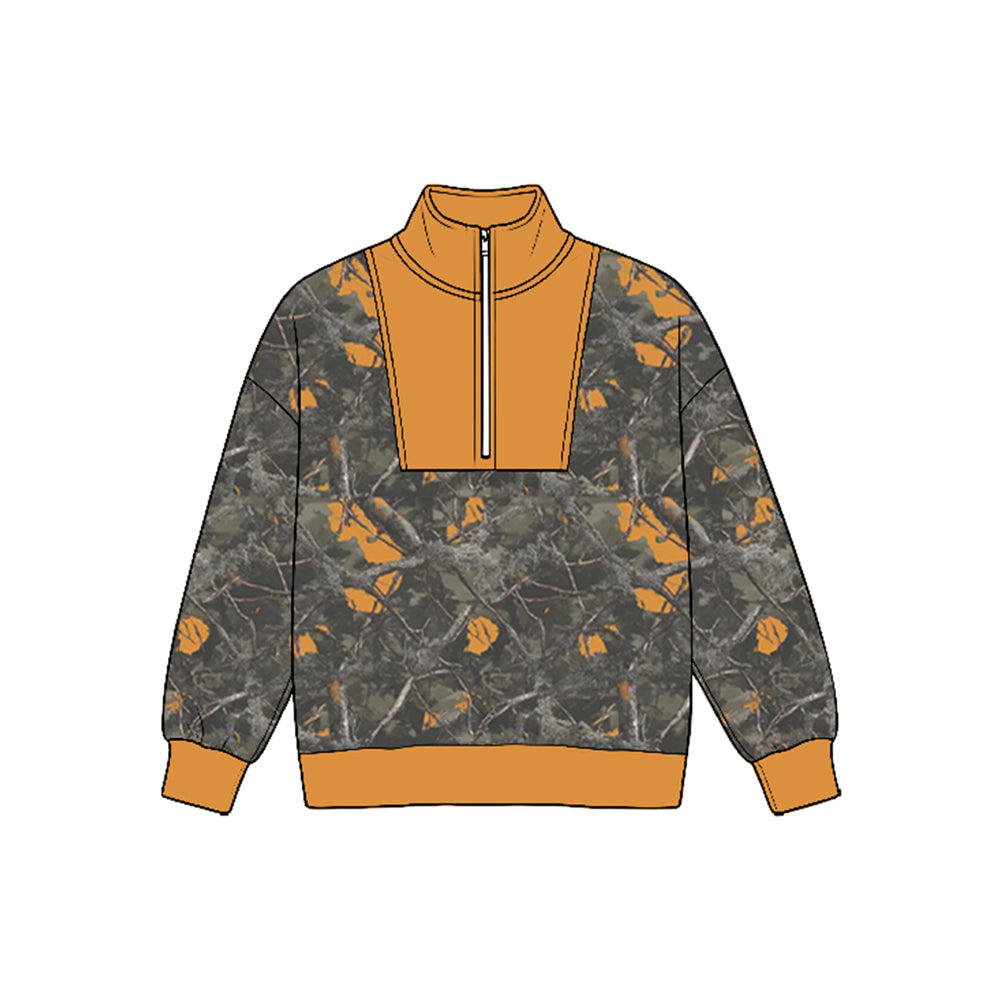 (Preorder new) No moq Baby Boys Long Sleeve Ducks Plaid Hunting Zip Pullovers Top Fall Top