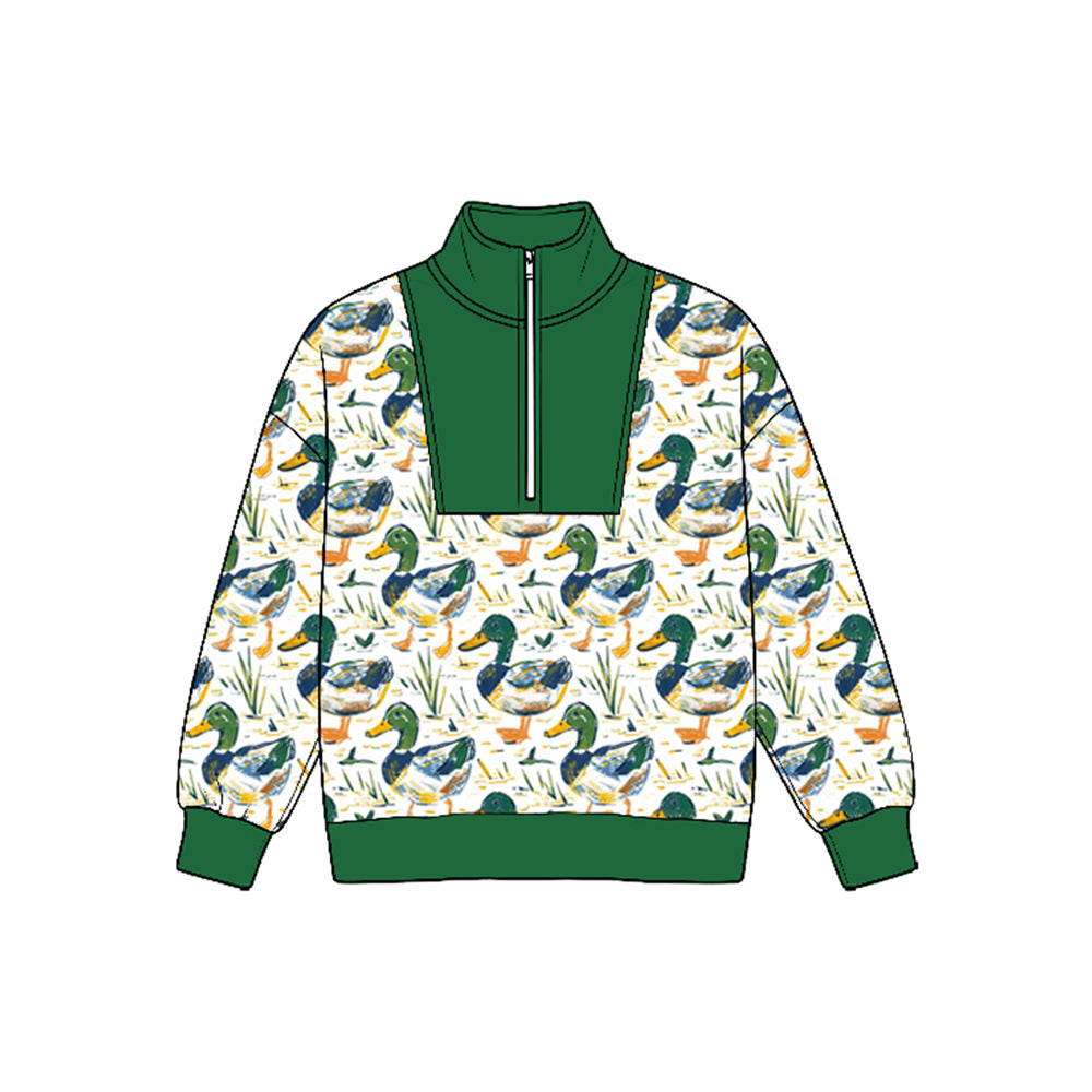 (Preorder new) No moq Baby Boys Long Sleeve Ducks Plaid Hunting Zip Pullovers Top Fall Top