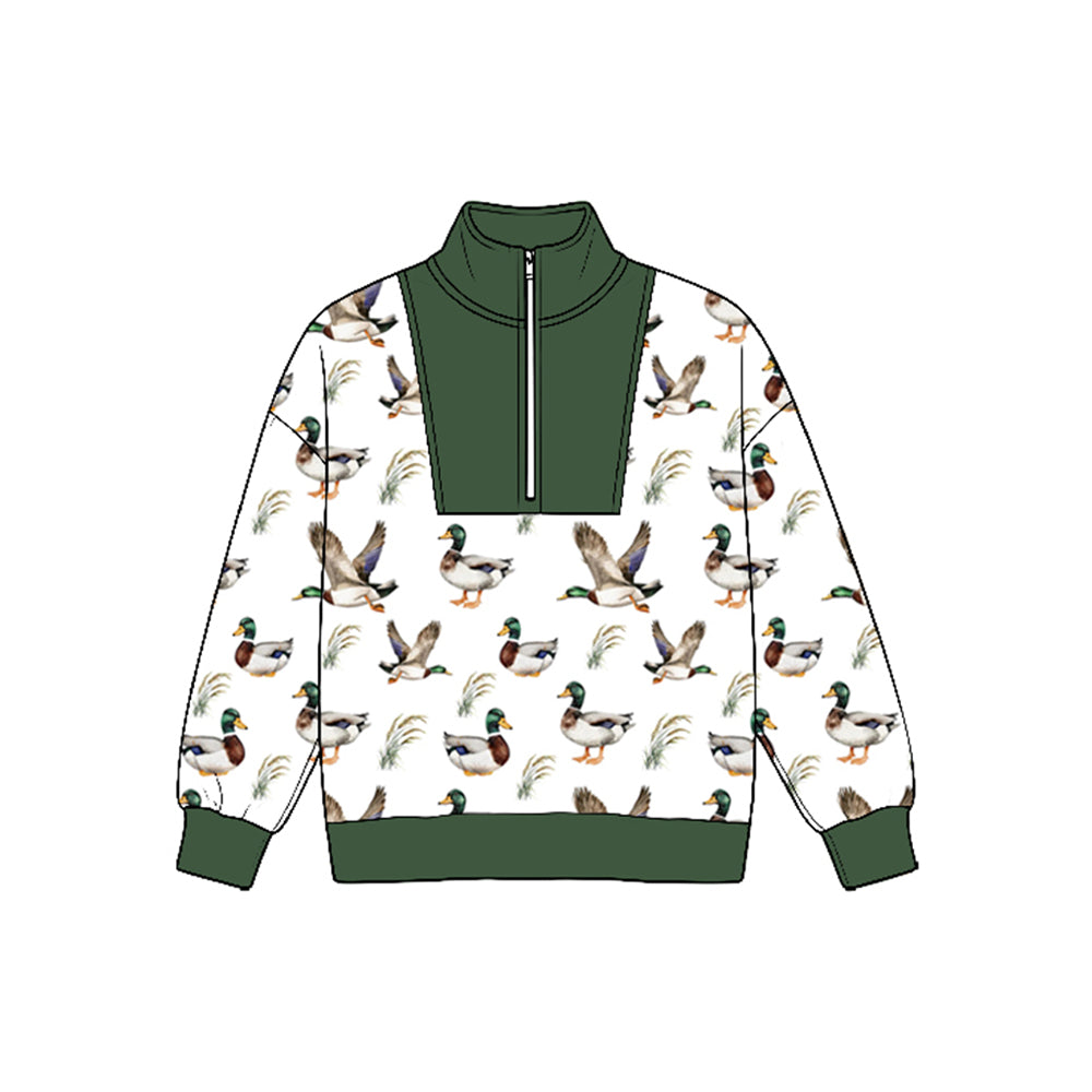 (Preorder new) No moq Baby Boys Long Sleeve Ducks Plaid Hunting Zip Pullovers Top Fall Top