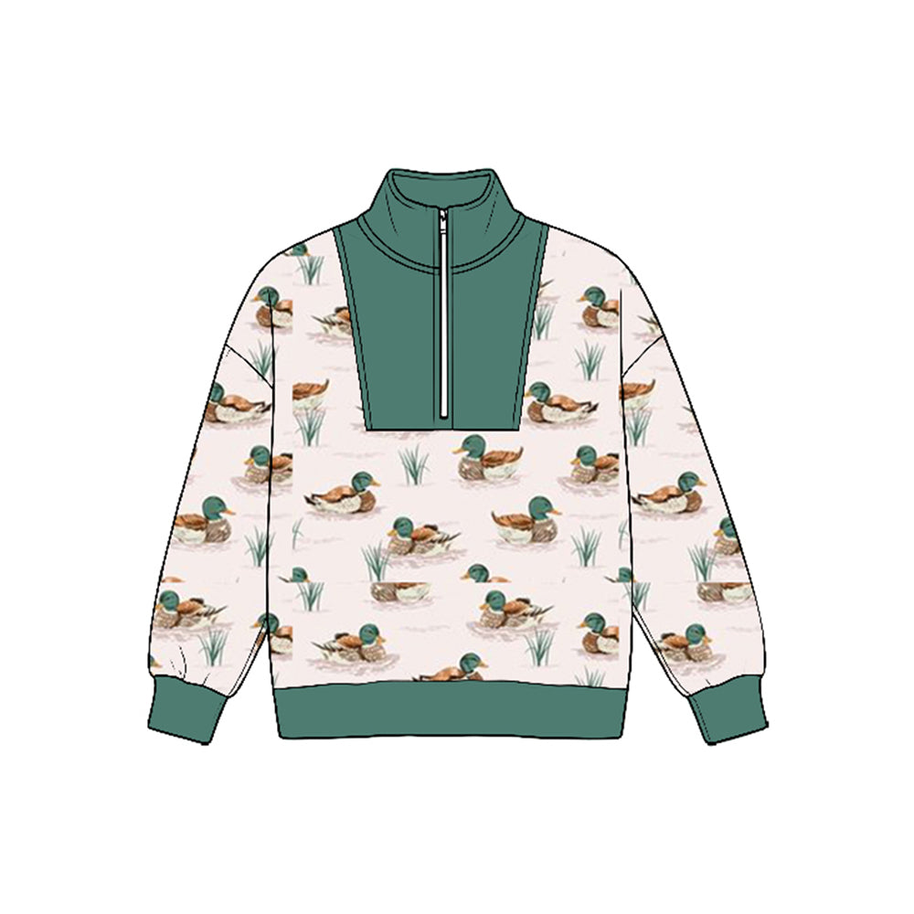 (Preorder new) No moq Baby Boys Long Sleeve Ducks Plaid Hunting Zip Pullovers Top Fall Top