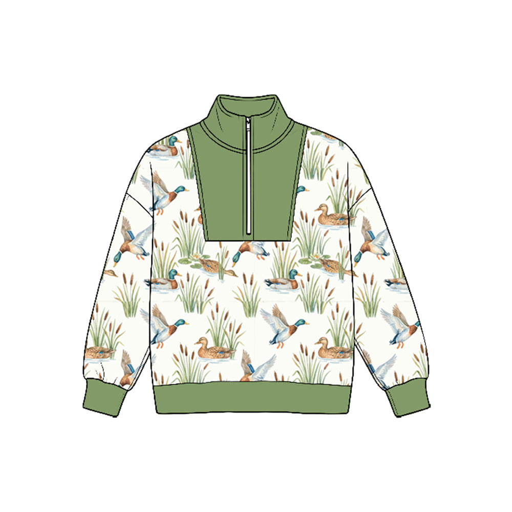 (Preorder new) No moq Baby Boys Long Sleeve Ducks Plaid Hunting Zip Pullovers Top Fall Top