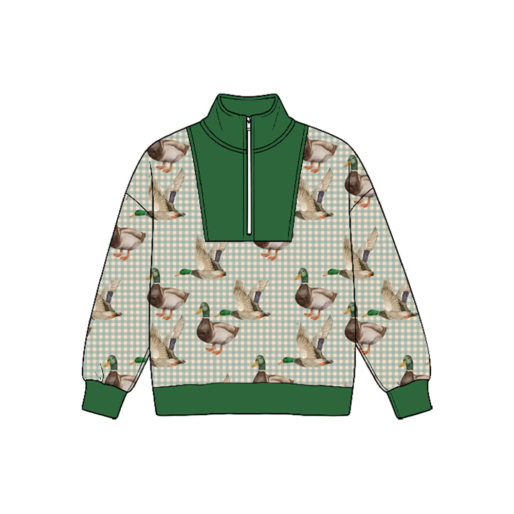 (Preorder new) No moq Baby Boys Long Sleeve Ducks Plaid Hunting Zip Pullovers Top Fall Top