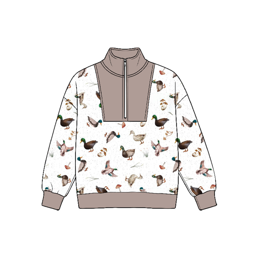 (Preorder new) No moq Baby Boys Long Sleeve Ducks Plaid Hunting Zip Pullovers Top Fall Top