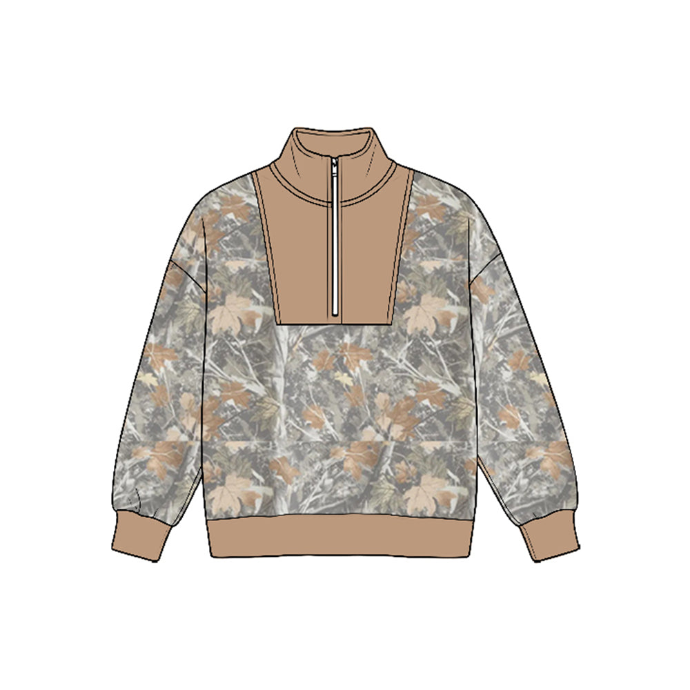 (Preorder new) No moq Baby Boys Long Sleeve Ducks Plaid Hunting Zip Pullovers Top Fall Top