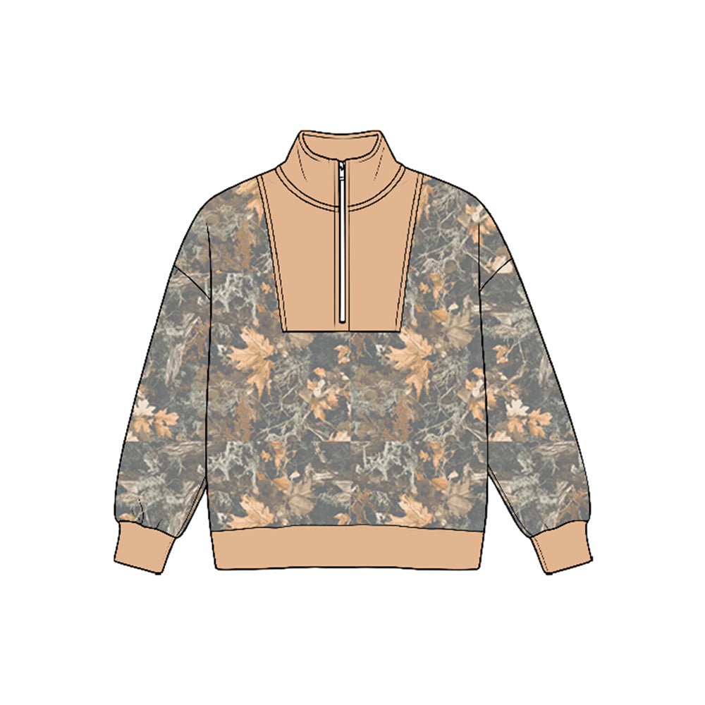 (Preorder new) No moq Baby Boys Long Sleeve Ducks Plaid Hunting Zip Pullovers Top Fall Top