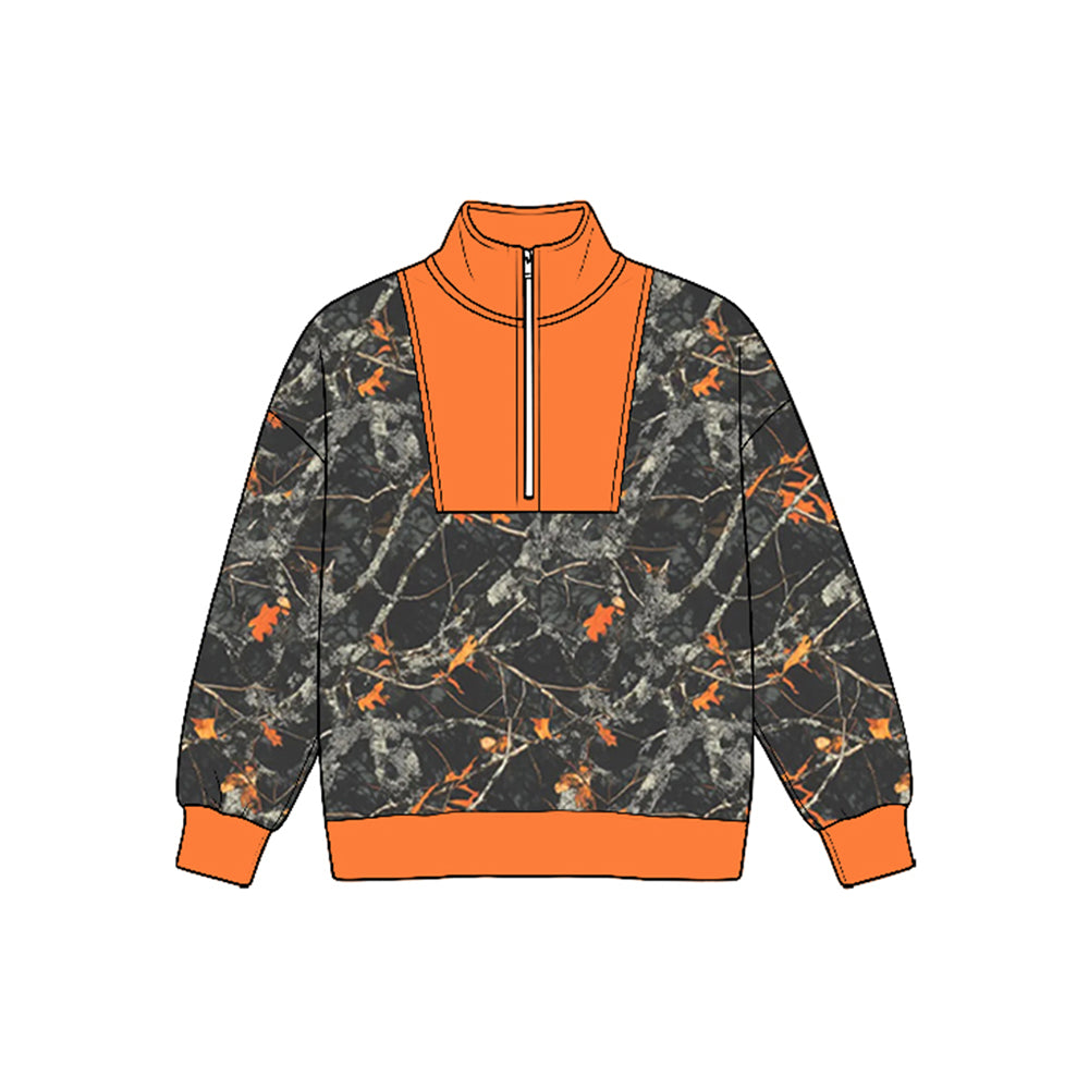 (Preorder new) No moq Baby Boys Long Sleeve Ducks Plaid Hunting Zip Pullovers Top Fall Top