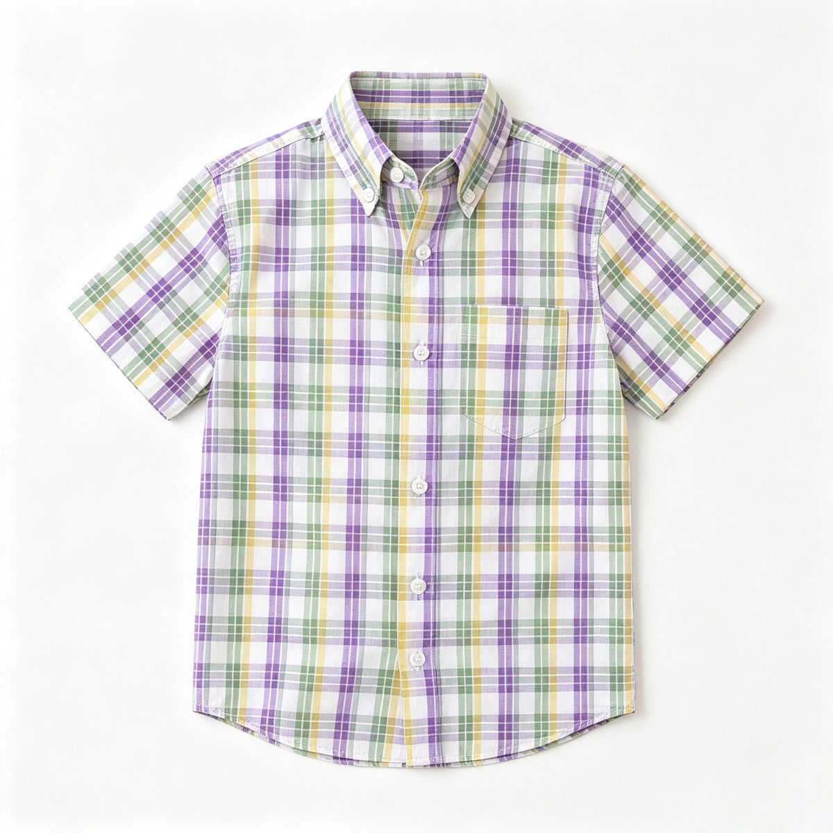 (Preorder new) No moq BT1957 Baby Boys Green Purple Yellow Checked Button Pocket Shirts Top