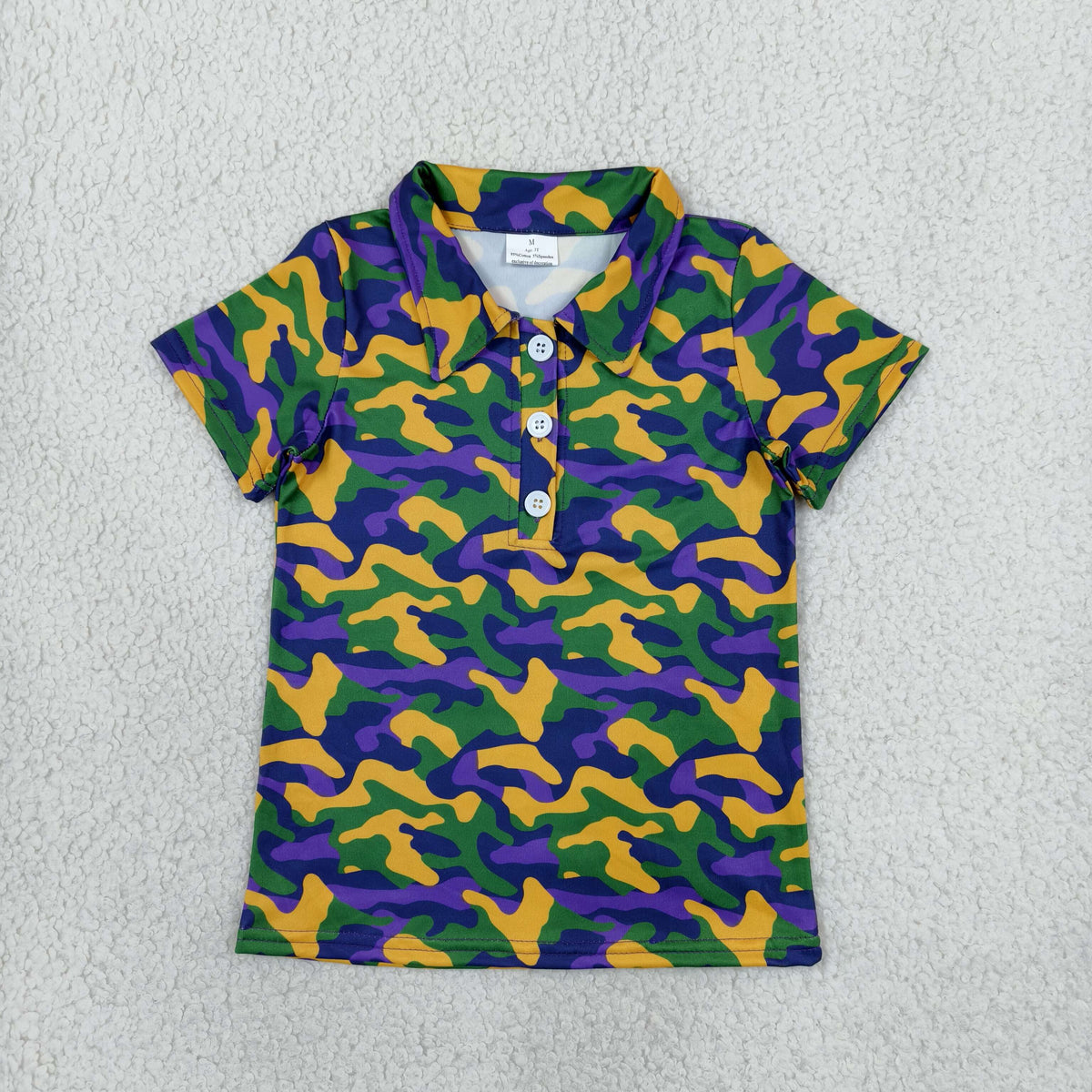 NEW RTS NO MOQ milk silk BT1958 Polos For Kids Boys Camo Short Sleeve Button Polo Shirt Top