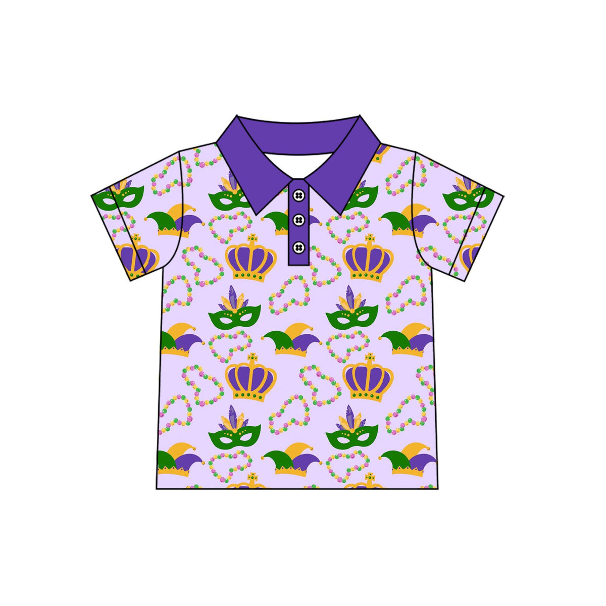 (Preorder new) No moq Polos For Kids Boys Print Short Sleeve Polo Shirt Purple Collar Holiday Casual Top