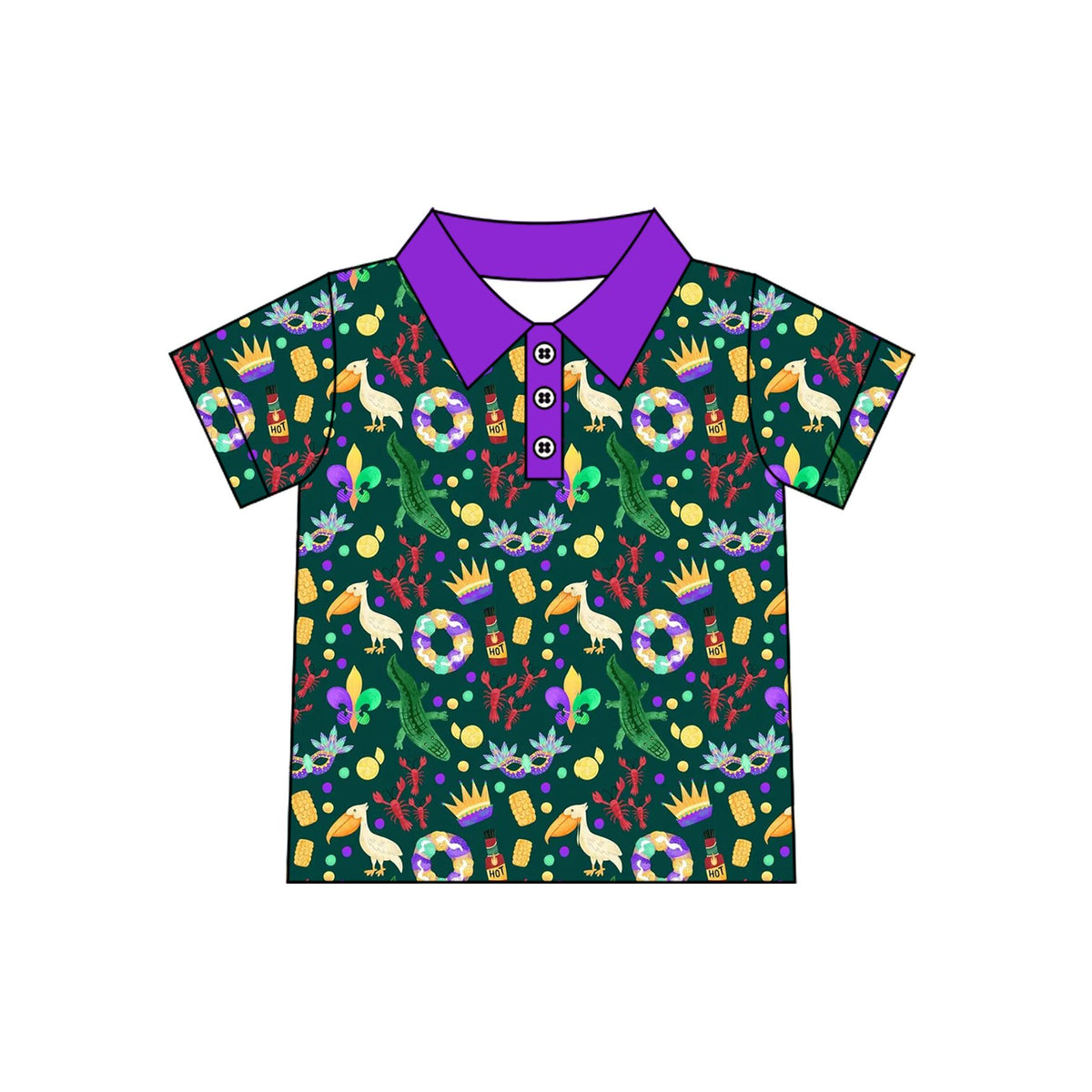 (Preorder new) No moq Polos For Kids Boys Print Short Sleeve Polo Shirt Purple Collar Holiday Casual Top