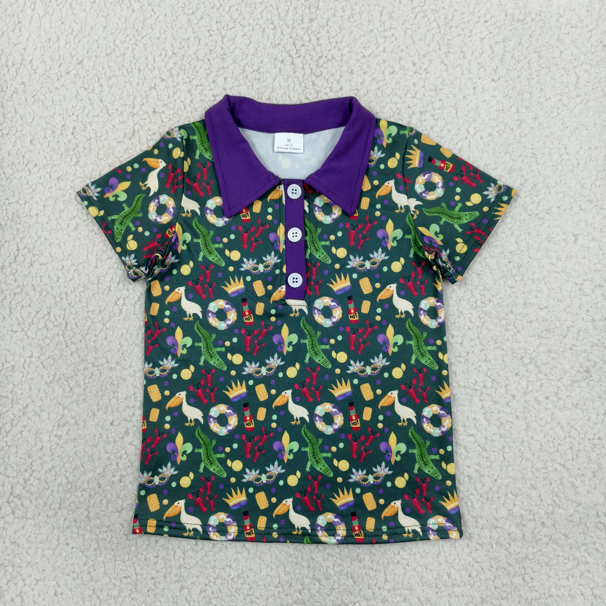 NEW RTS NO MOQ milk silk BT1961 Polos For Kids Boys Holiday Purple Short Sleeve Button Polo Casual Shirt Top