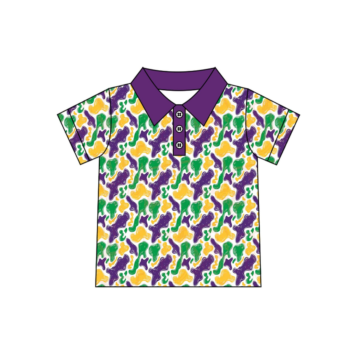 (Preorder new) No moq Polos For Kids Boys Print Short Sleeve Polo Shirt Purple Collar Holiday Casual Top