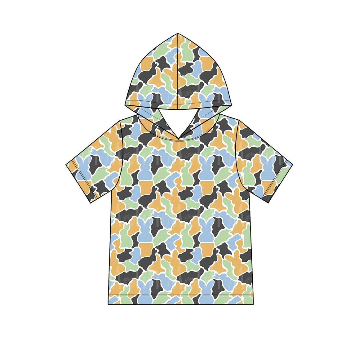 (Preorder new) No moq Baby Boys Camo Easter Bunny Print Short Sleeve Hooded T‑Shirt