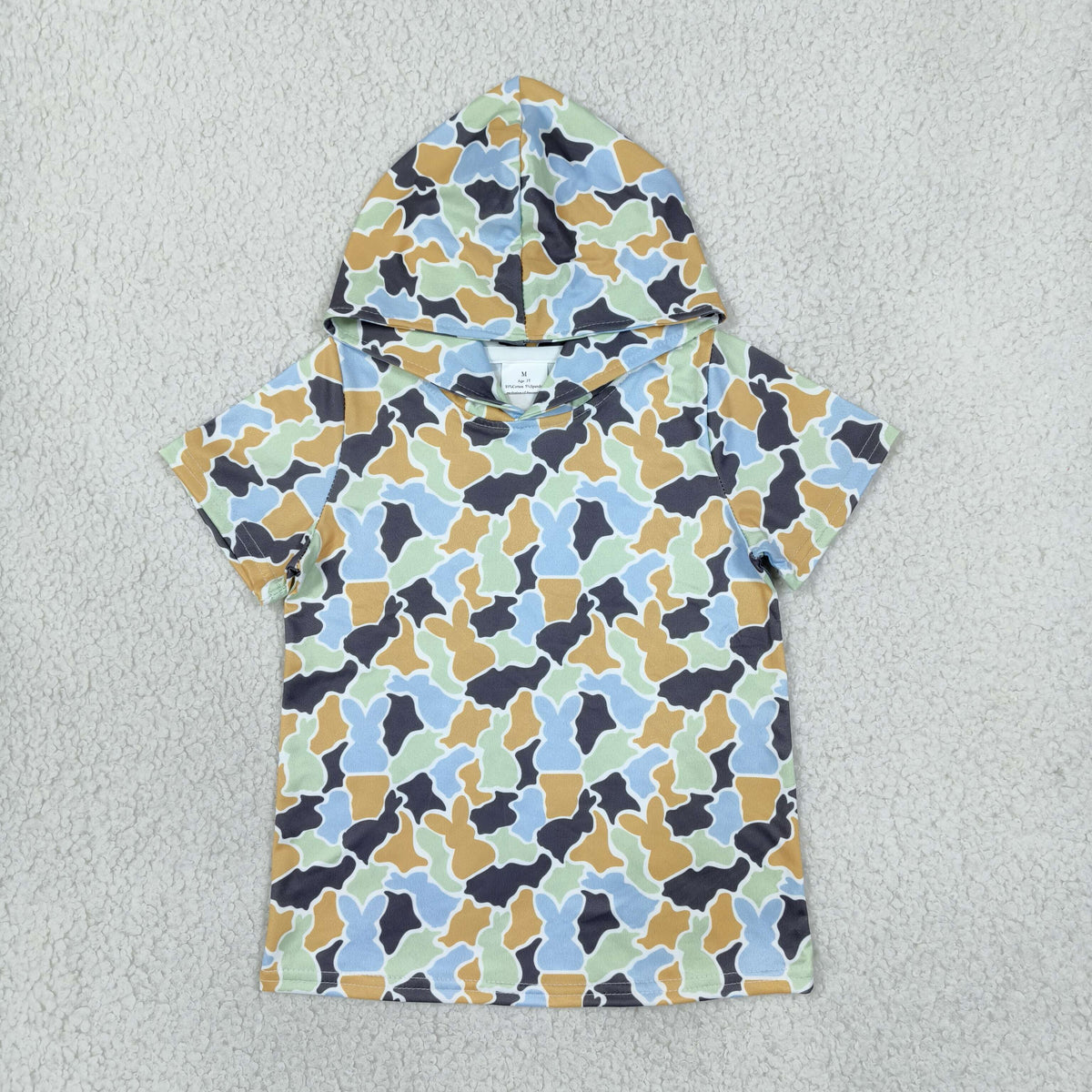 NEW RTS NO MOQ milk silk BT1963 Baby Boys Camo Rabbit Print Easter Short Sleeve Hoodies Top