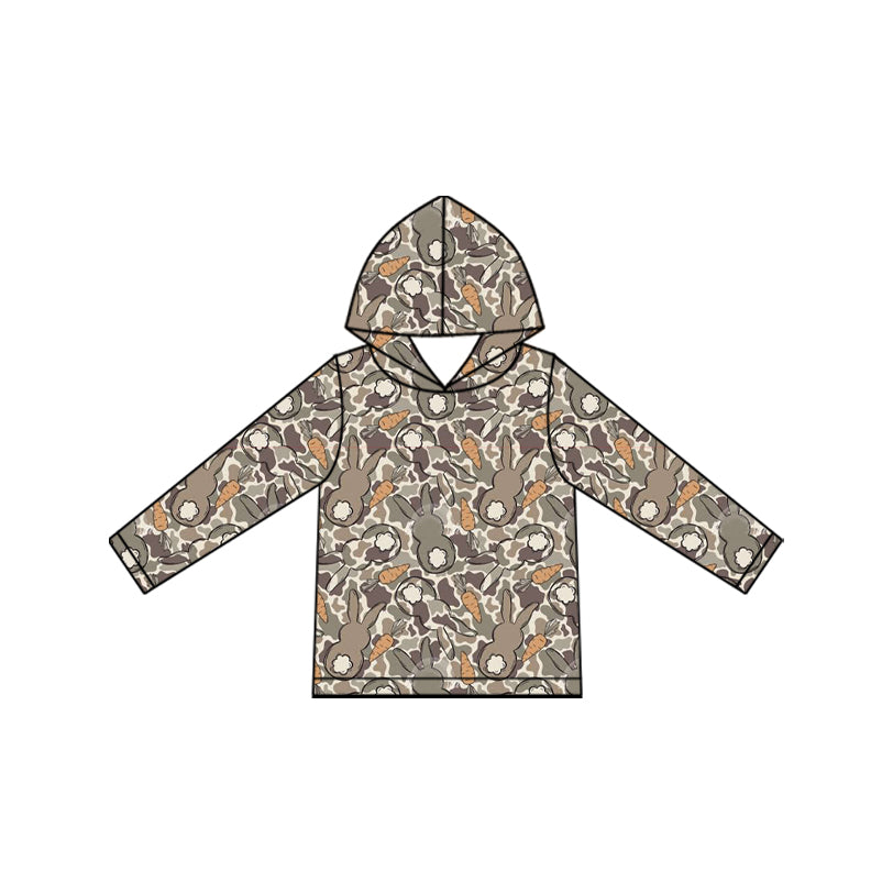 (Preorder new) No moq BT1965 Baby Boys Easter Bunny Carrot Camo Print Long Sleeve Hooded Pullover Sweatshirt