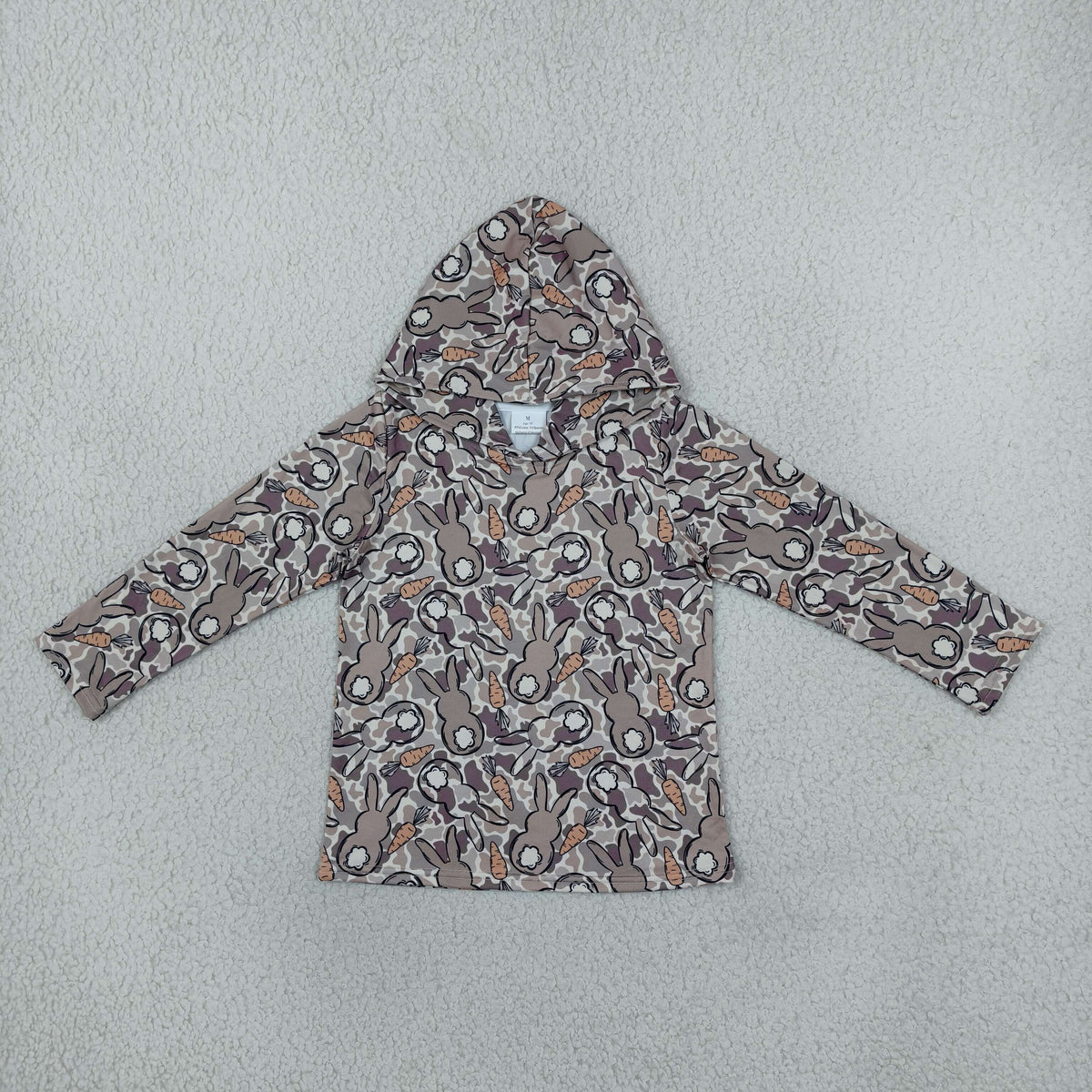 NEW RTS NO MOQ milk silk BT1965 Baby Boys Easter Bunny Carrot Camo Print Long Sleeve Hooded Top