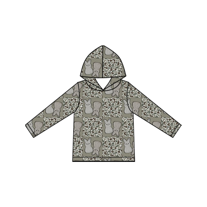 (Preorder new) No moq BT1967 Baby Boys Easter Grey Bunny Camo Print Long Sleeve Hooded Pullover Sweatshirt