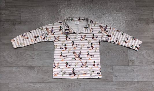 (Sample) No moq milk silk BT1969 Baby Boys Stripe Ducks Long Sleeve Half Zip Pullover Top