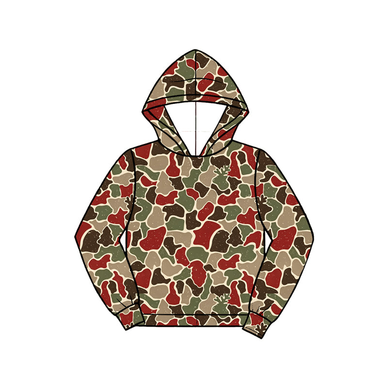 (Preorder new) No moq Baby Boys Deer Camo Print Outfit Set Brown Red Green Camouflage Long Sleeve Pajama Set Hoodie Sweatshirt Baby Zipper Romper