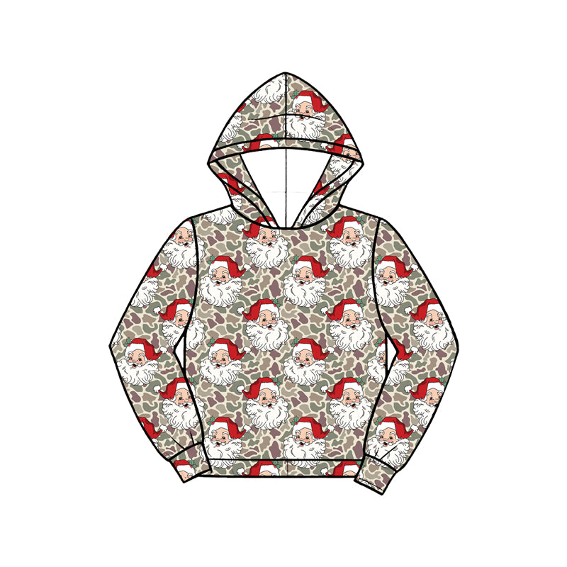 (Preorder new) No moq Baby Boys Santa Print Outfit Set Long Sleeve Pajama Set Hoodie Baby Zipper Romper Red Trim Christmas Holiday Clothes