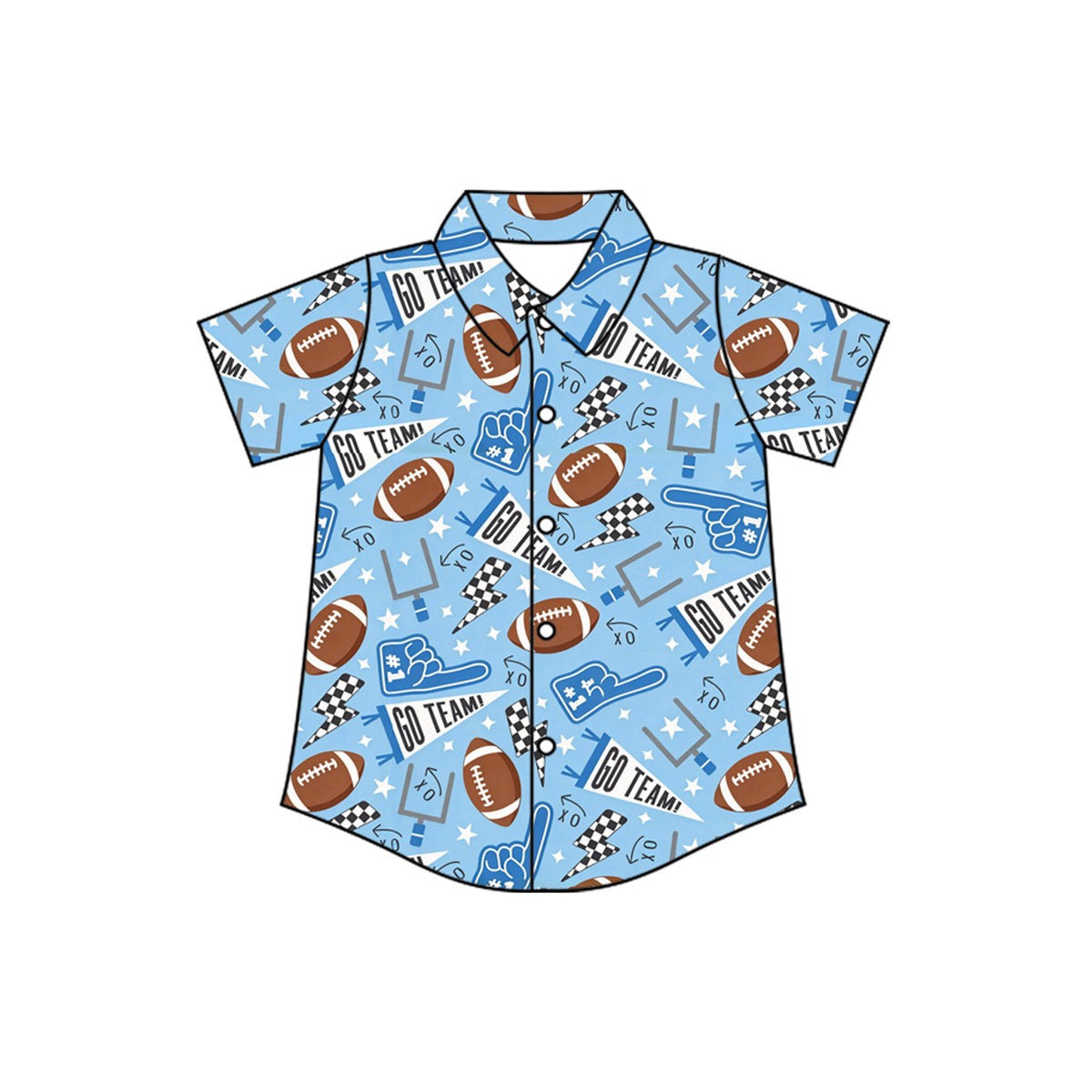 (Preorder new) No moq Baby Boys Football Print Sets Short Sleeve Button Shirt Pjs Hoodie Pant And Zipper Romper