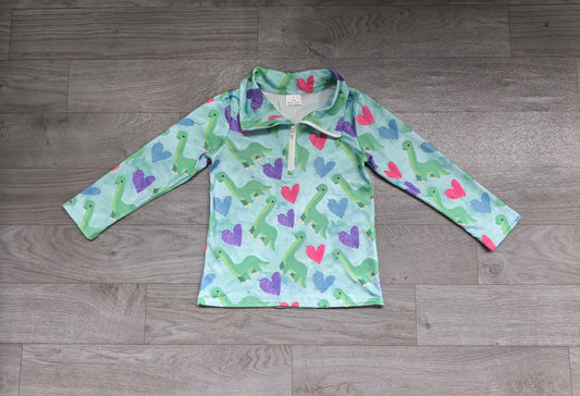 (Sample) No moq milk silk BT1983 Baby Boys Colorful Hearts Dinosaurs Valentines Zip Pullover Top