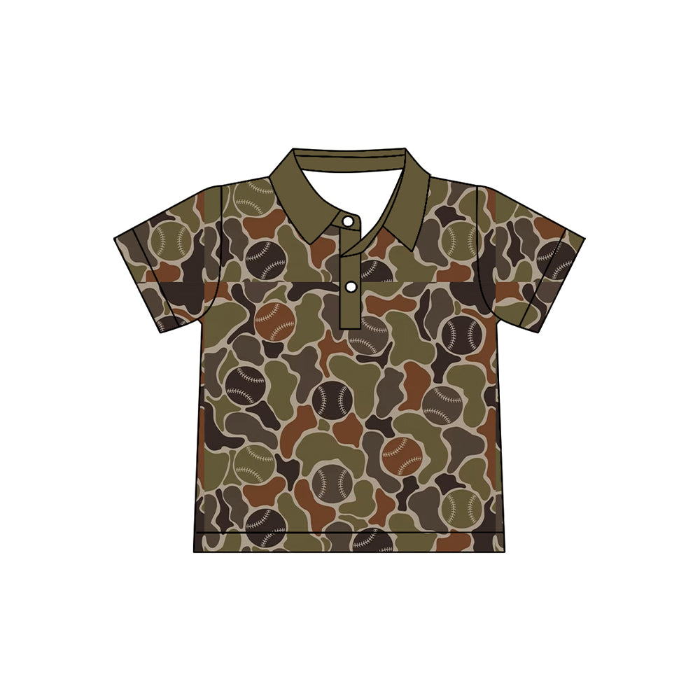 (Preorder new) No moq Baby Boys Baseball Camo Print Polo Romper Toddler Short Sleeve Camouflage Baseball Polo Shirt