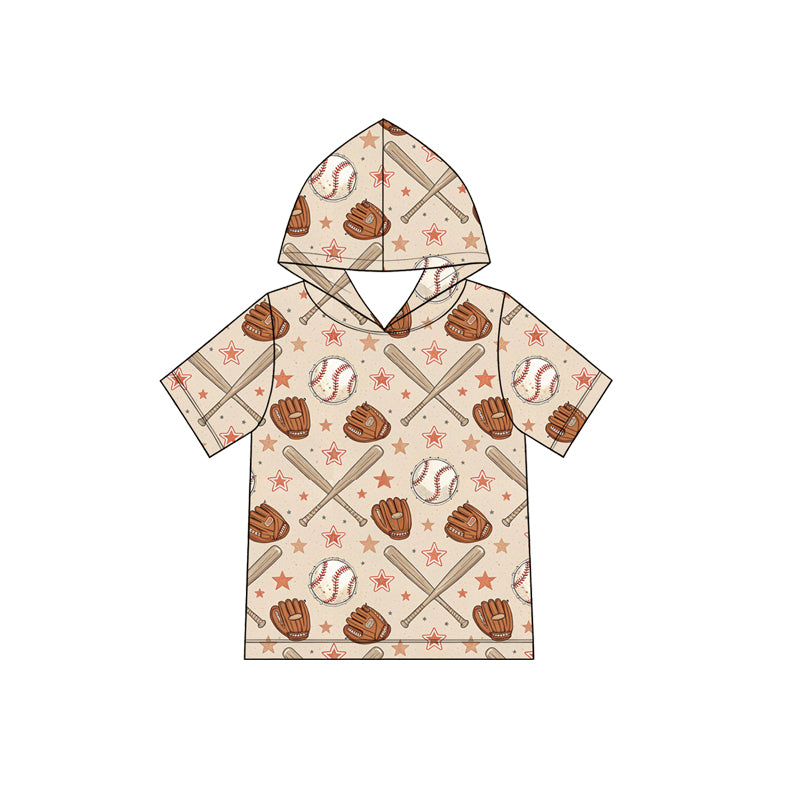 (Preorder new) No moq Toddler Boys Baseball Glove Bat Star Print Short Sleeve Hoodie Toddler Button Down Baseball Shirt