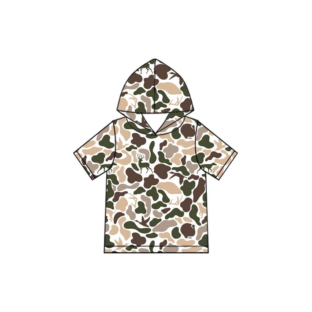 (Preorder new) No moq Baby Boys Camo Short Sleeve Hoodie Pullover