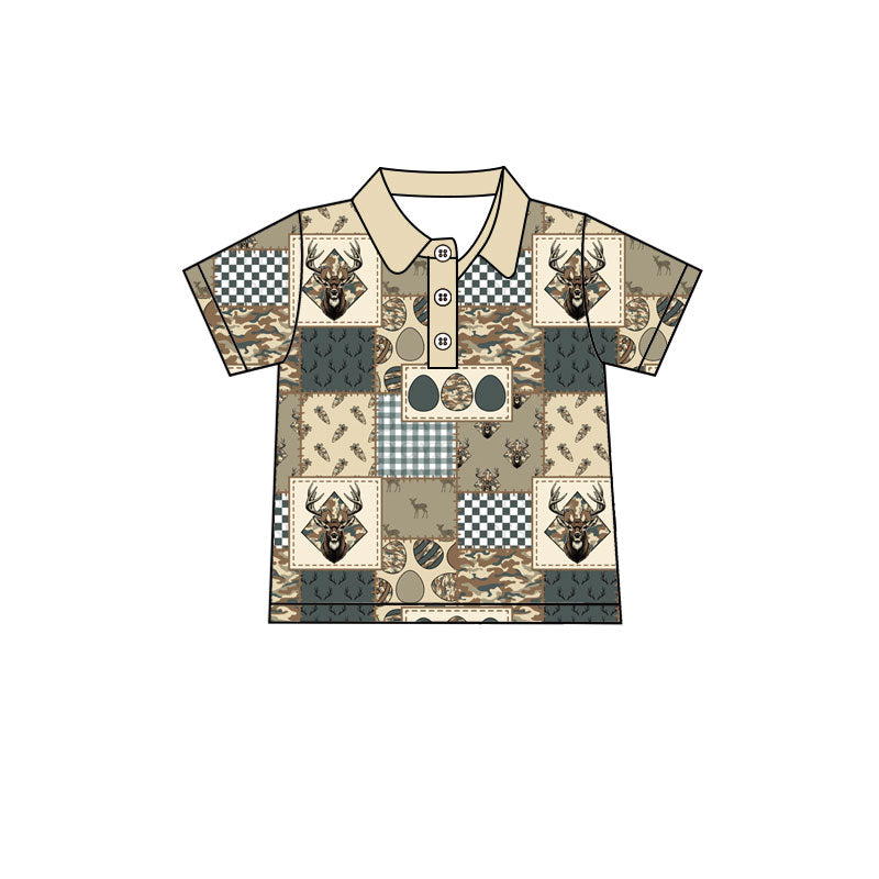 (Preorder new) No moq Baby Girls Easter Deer Patchwork Camo Dress Romper And Pant Sets Matching Clothing