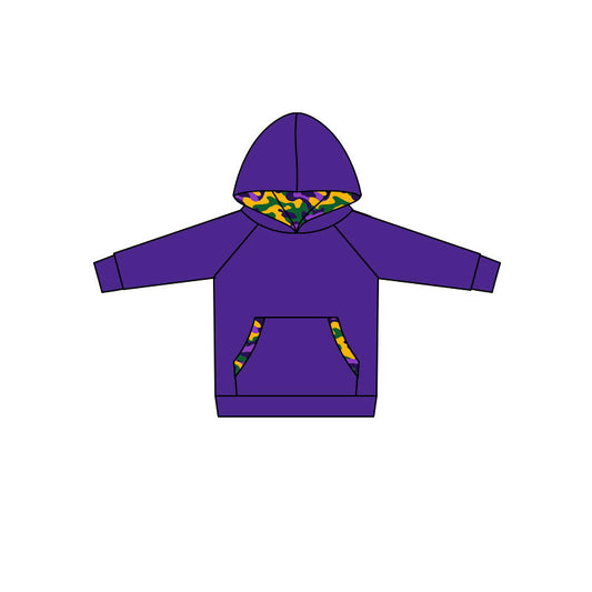 (Preorder new) No moq BT2006 Baby Boys Purple Camo Hoodie Pockets Long Sleeve Top