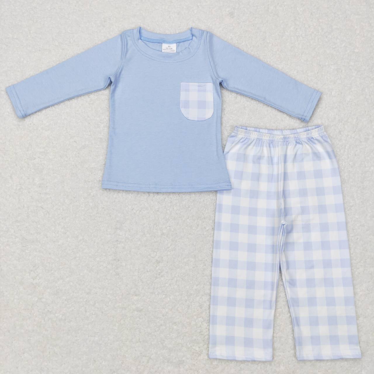 RTS NO MOQ（In Stock ) Plaid pocket blue long sleeve trousers suit