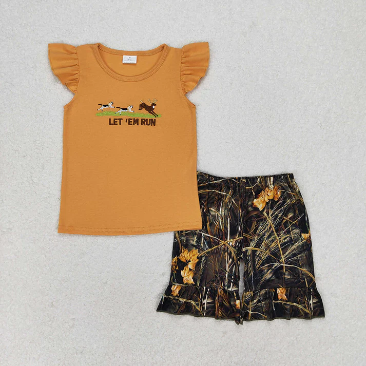 RTS Baby Girls Boys Dog Hunting Deer Sibling Camo Shorts Clothes Sets