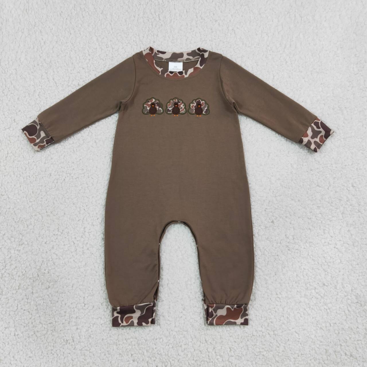 NEW RTS NO MOQ milk silk LR3108 Embroidery Baby Boys Camo Turkey Thanksgiving Romper Holiday Outfit