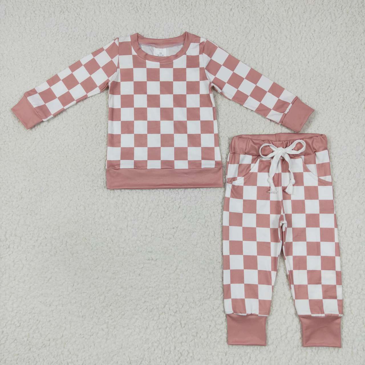 RTS NO MOQ ETA 5/7days Arrived BLP0271 Pink and white plaid long-sleeved trousers suit