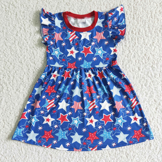 C11-9 Baby Girls 4th Of July Star Flutter Sleeve Dresses
