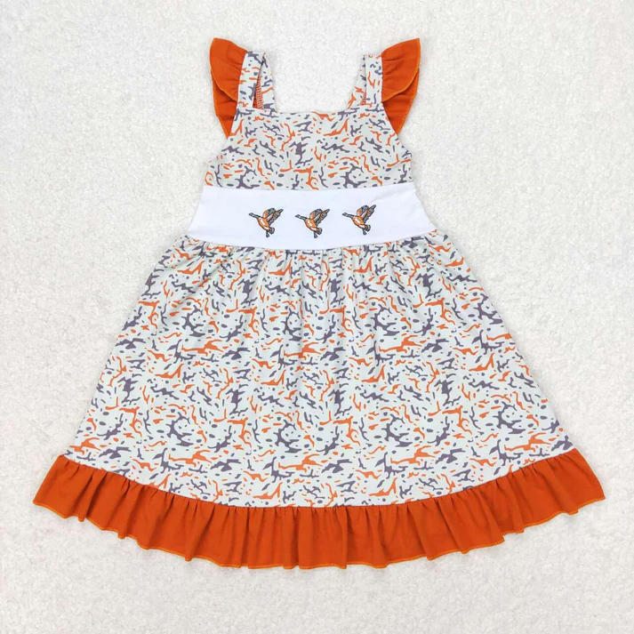 RTS NO MOQ  Baby Girls Baby Girls Embroidery Camo Ducks Sibling Dresses Rompers Clothes Sets