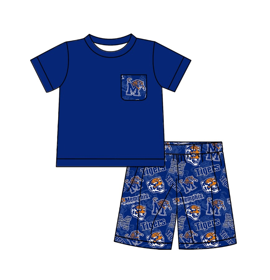 Boys blue short sleeve short pant memphis tigers print moq 5
