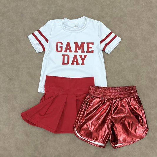 RTS NO MOQ Sibling baby girls clothes Game Day short-sleeved yoga top skirt set and shorts sets