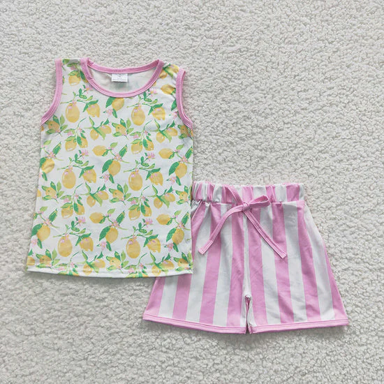 RTS NO MOQ Baby Girls Sleeveless Shirt Summer Shorts Pajamas Clothes Sets