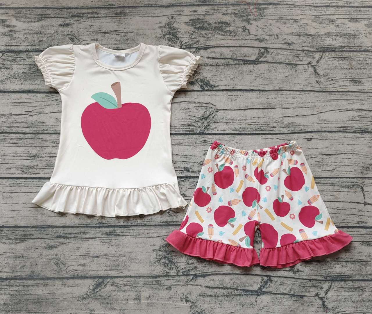 Apple Short Sleeve Pencil Shorts Set